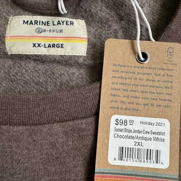 marine layer corbet sunset striped jordan crew sweatshirt XXL chocolate antique - Picture 8 of 9